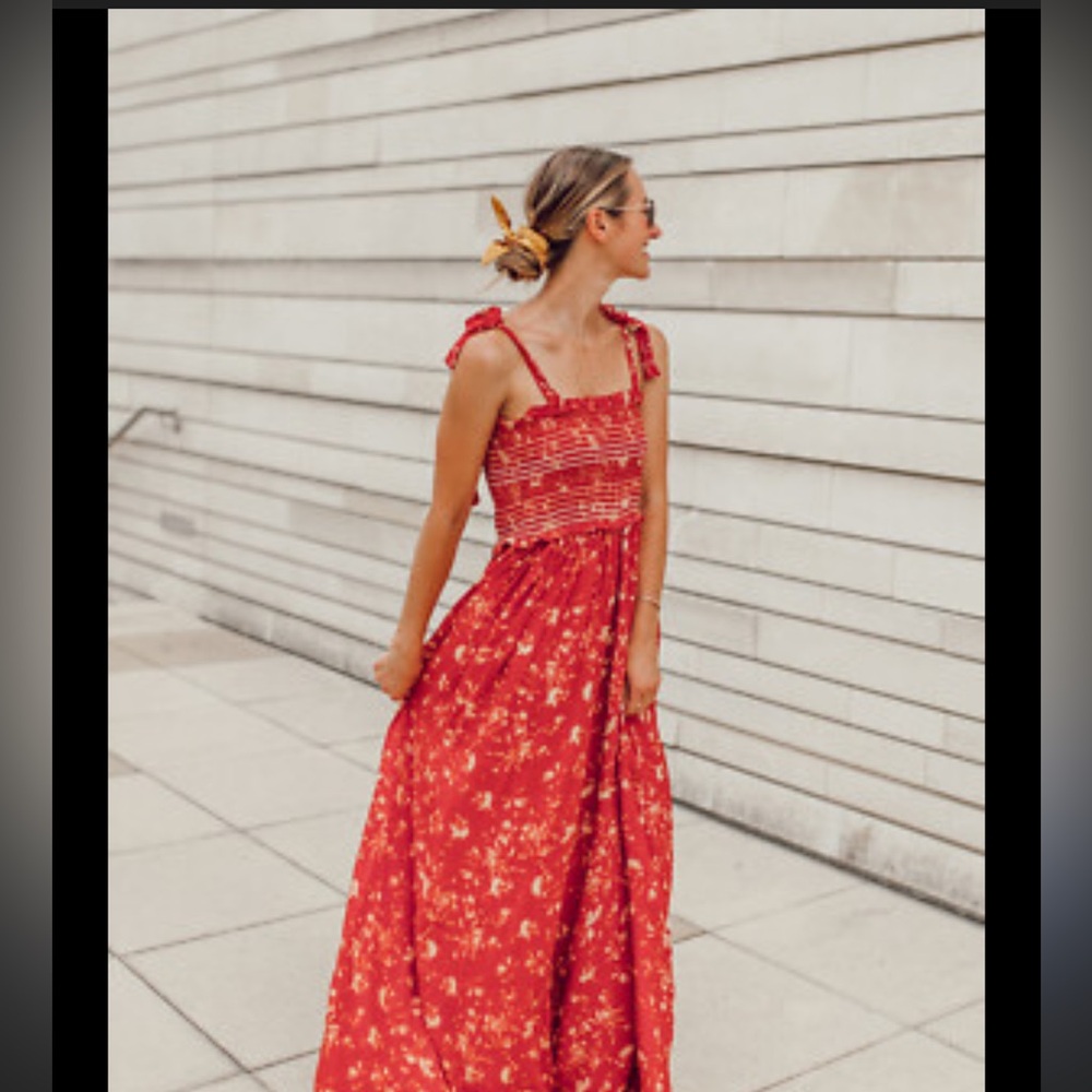Free People Red Floral Wide Leg Jumpsuit Size S - Picture 3 of 7